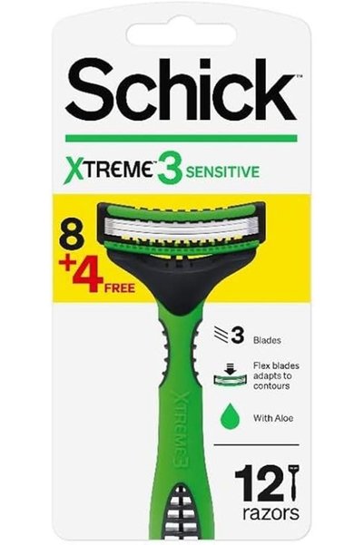 Schick ماكينة حلاقة إكستريم 3 الحساسة للرجال - 12 قطعة