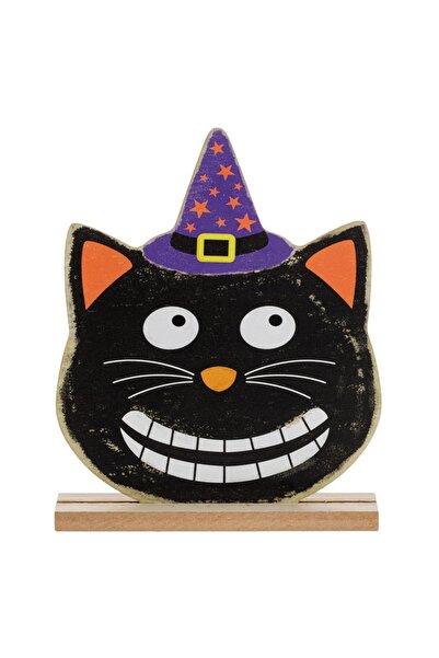 DD SHOP Decoratiune de Halloween Pisica din Lemn cu Palarie 14x3x17.5cm