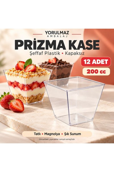 yorulmaz ambalaj Prizma Kase 200 cc 12’li – Kapaksız Şeffaf Plastik Kare Tatl...