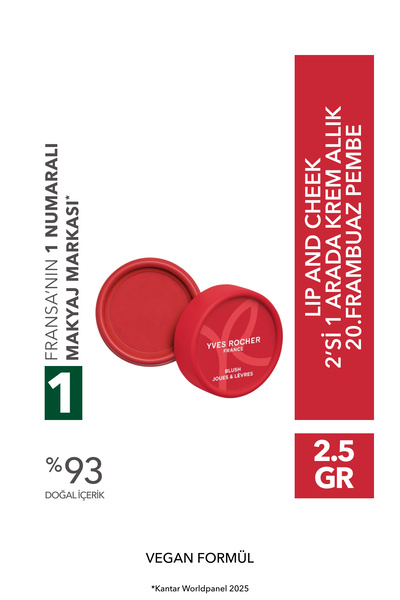 Yves Rocher Krem Allık - Lip and Cheek 2’si 1 Arada 20.Frambuaz Pembe - E Vit...