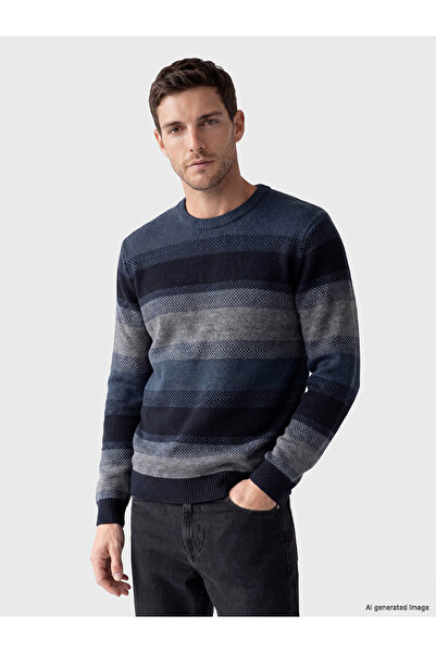 LC Waikiki Nevavm Farkıyla Lcwaikiki Classic Navy Blue Knitwear Striped Oval ...