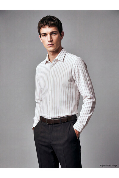 LC Waikiki Nevavm Farkıyla Lcw Business Beige Dobby Striped Narrow & Slim Men...