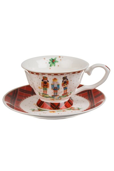 DD SHOP Set de Craciun cu Ceasca Ceramica Alba Rosie in Carouri Soldat de Lem...