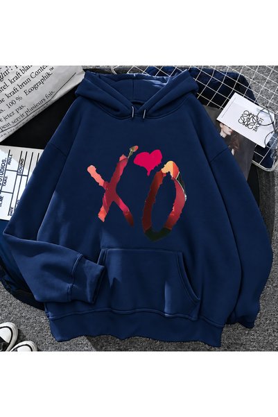 ZEMLİYA Saraa Unisex Hoody Navy Blue Oversize Hooded Sweatshirt with Kangaroo...