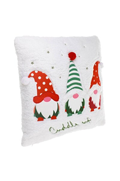 DD SHOP Perna decorativa de Craciun, sherpa alba cu gnome, 40x40 cm, cu fermo...
