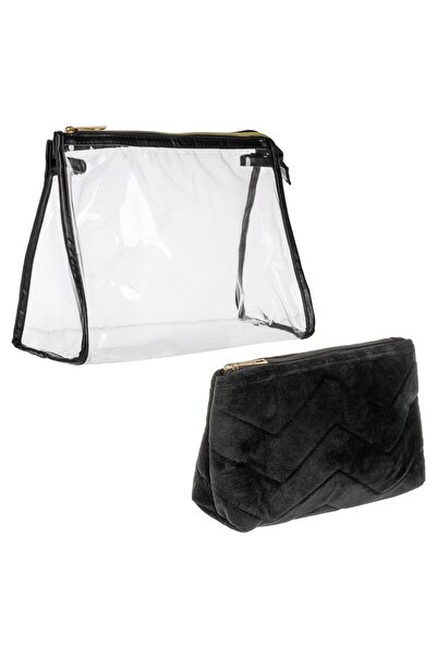 DD SHOP Set Portfarduri Transparent & Negru Catifelat - 2buc - Portfard, Cosm...