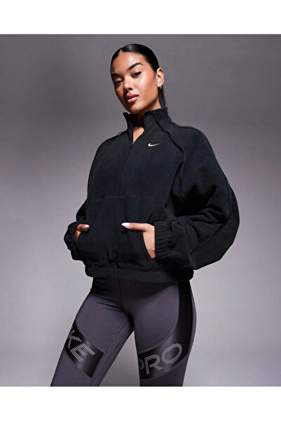 Nike One Therma-FIT HZ Top Polar Kadın Siyah oversize Yarım Fermuar Sweatshir...
