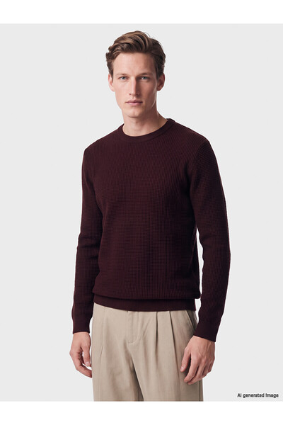 LC Waikiki Nevavm Farkıyla Lcw Vision Burgundy Knitwear Flat Oval Collar Men'...