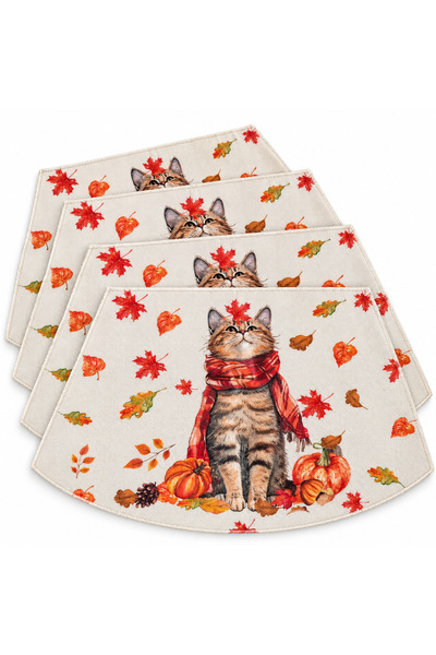OEM Set 4 suporturi de masa, model cu pisica si frunze de artar, 30×45 cm.