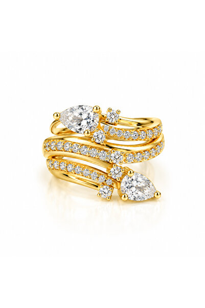 14K Gold Çelik Zirkon Taşlı Sarmal Yüzük
