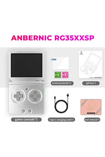 ANBERNIC RG35XXSP Katlanabilir Retro El Oyun Konsolu 64 GB Gümüş - 3.5 İnç OC...