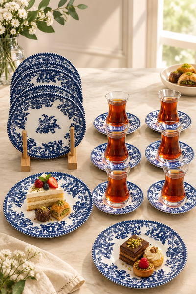 OLİAHOME 18 Parça 6 Kişilik Seramik Pasta ve Çay Seti – 6 Pasta Tabağı, 6 Çay...