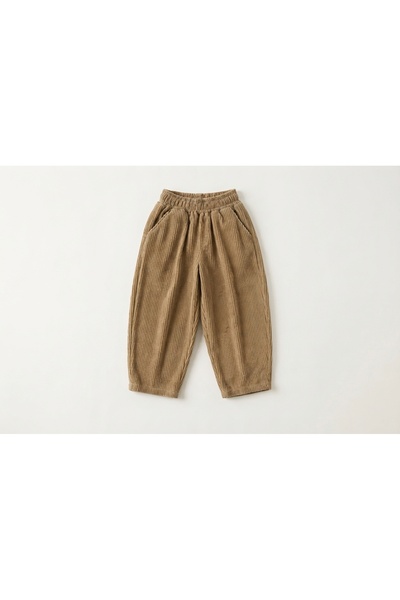 Laciel Prs Unisex Çocuk Bej Fitilli Kadife Lastikli Bel Cepli Balon Pantolon