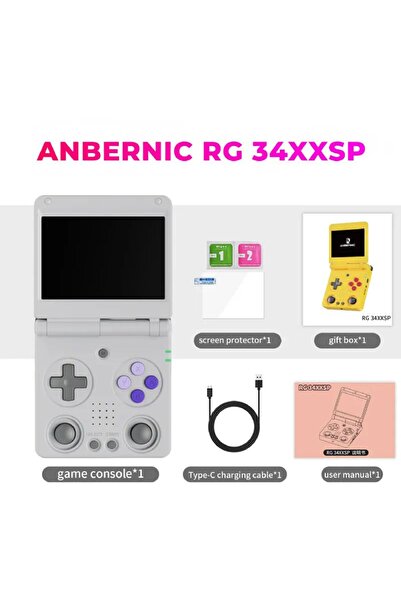 ANBERNIC RG 34XXSP Kapaklı Retro El Oyun Konsolu 64 GB Gri - 3.4 İnç 3:2 IPS ...