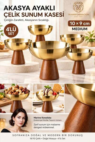 Transformacion 4 lü - MEDIUM - Akasya Ayaklı Çelik Dondurmalık Çerezlik Pasta...