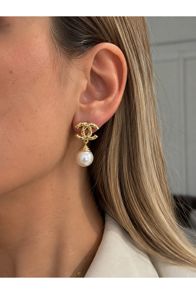 ZİQR TESBİH Pearl Dangle Gold Earrings