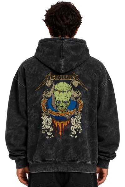 SEVBANO Hanorac cu glugă lavabil, unisex, supradimensionat, cu imprimeu Metal...