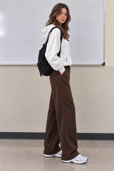 Warasiva Women's Brown Flat-Leg Modal Fabric Sweatpants with Pockets