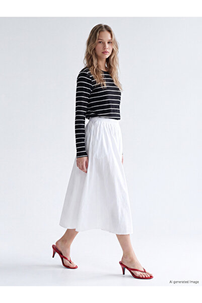 LC Waikiki Two Mt Shop Quality Natuvera White Poplin Plain Midi Women's Skirt