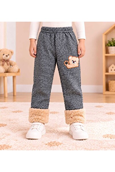 krm kerem bebe Pantaloni lungi din pluș brodat cu talie elastică pentru fete