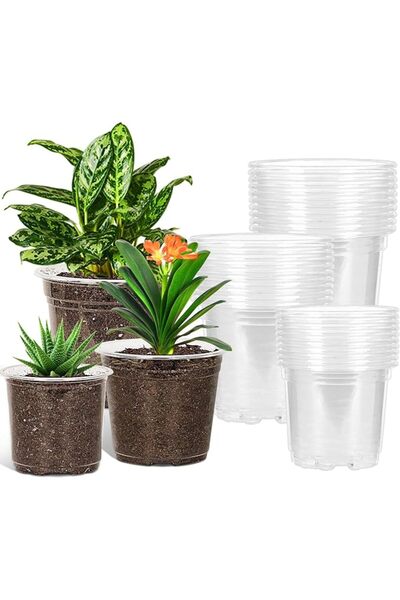 Paporich 36 Pack 5/6/7 Inch Clear Nursery Pots with Drainage Hole, Variety Si...