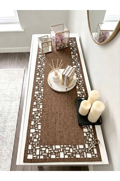 Ergüven Home قماش سويدي بني اللون مقاس 40x120 سم - نمط هندسي رباعي الأضلاع