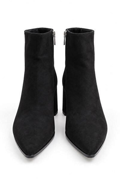 Juuuj Black Suede Textured Pointed Toe Zipper Detailed Seven Centimeter High ...