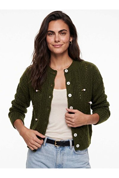 Juuuj Πλεκτή ζακέτα από ύφασμα Forest Green Stretch Knitwear με λαιμόκοψη ποδ...
