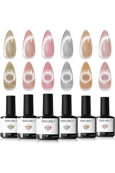 modelones Store modelones Pink Glitter Gel Nail Polish Set, 6 Colors Hot Pink...