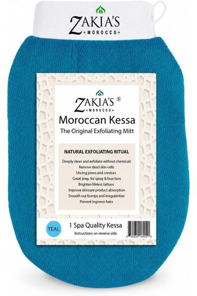 Zakia's Morocco قفاز كيسا للتقشير لبشرة مشرقة، لون أزرق مخضر