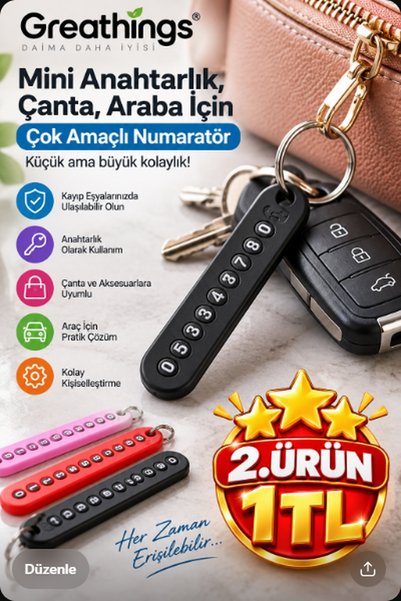 Greathings Mini Anahtarlık, Çanta, Araba İçin Çok Amaçlı Numaratör