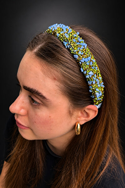ByMerve Bym Women's Turquoise Natural Stone Green Crystal Embellished Wide Ha...