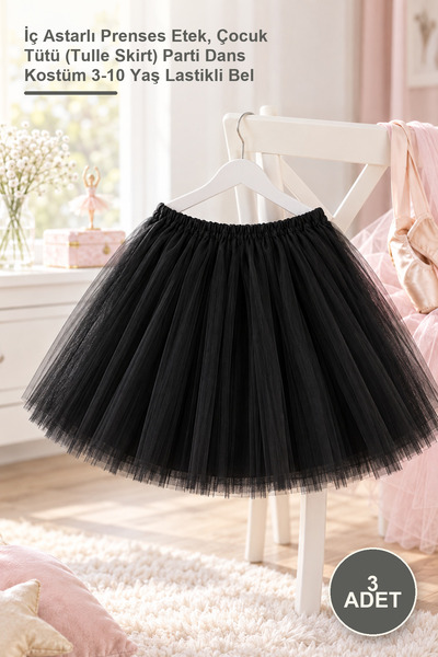 Yenilig 3 bucăți fuste tutu negre – fustă prințesă cu căptușeală interioară, ...