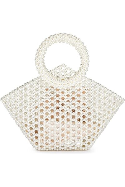 GENERAL Pearl Clutch Purse White Summer Handbag Tote Bag Evening Party Bag Wi...