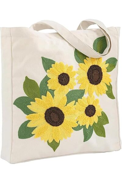 GENERAL Tazweeq Embroidery Canvas Tote Bag for Women, Cotton Canvas, Large Ca...