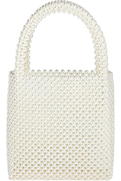 GENERAL Pearl Clutch Purse White Summer Handbag Tote Bag Evening Party Bag Wi...