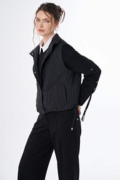 Kayra Lace-Up Quilted Vest Black