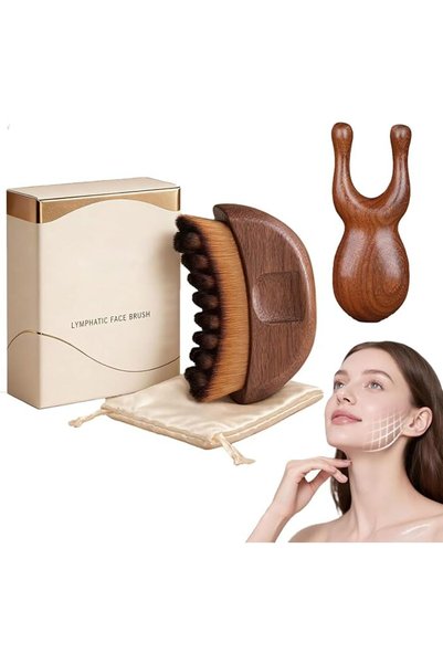 Yelajoy Lymphatic Drainage Face Brush, Walnut Wood Dry Brushing Tool Set for ...