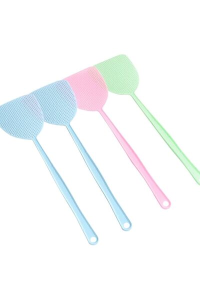 OriTi Plastic Fly Swatters 4pcs, Strong Durable Flexible Long Handle Manual F...