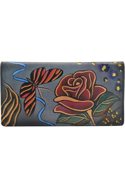 Anna by Anuschka Women's Hand Painted Leather Clutch Wallet-Precious Peony Eg...
