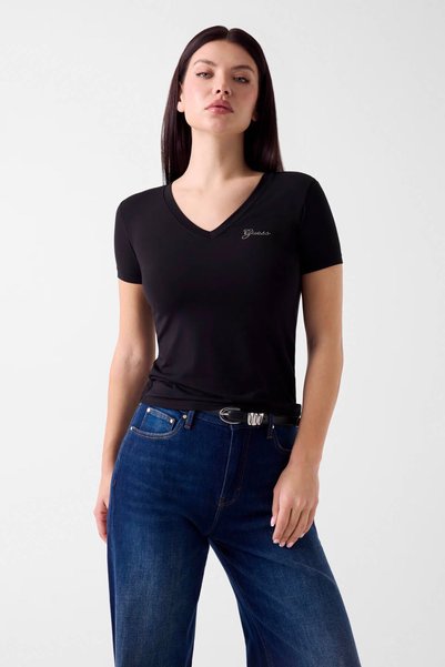 Guess Straslı Logo Siyah Kadın T-Shirt W6Yı13K3853-Jblk