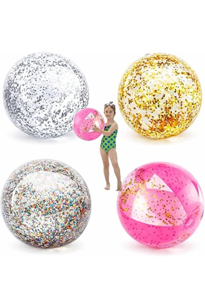 SYOSI كرة شاطئ عملاقة، مجموعة من 4 كرات شاطئ قابلة للنفخ بتشطيب لامع لتزيين ح...