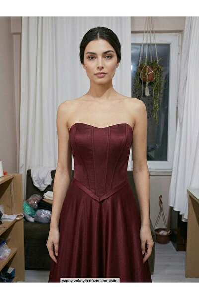 ASL Straplez Balenli Abiye Nikah Elbisesi