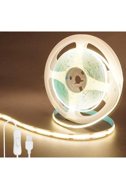 GENERAL شريط إضاءة LED بتقنية COB بجهد 5 فولت مع مفتاح تشغيل، 9.84 قدم/3 متر،...