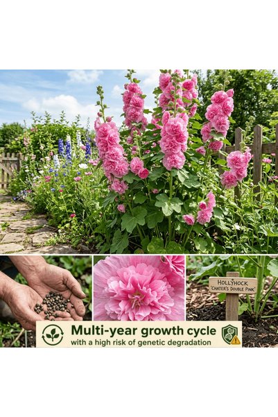 Bloom & Sow Seed Chater's Double Pink Hollyhock Seeds, Tall Perennial Flower,...
