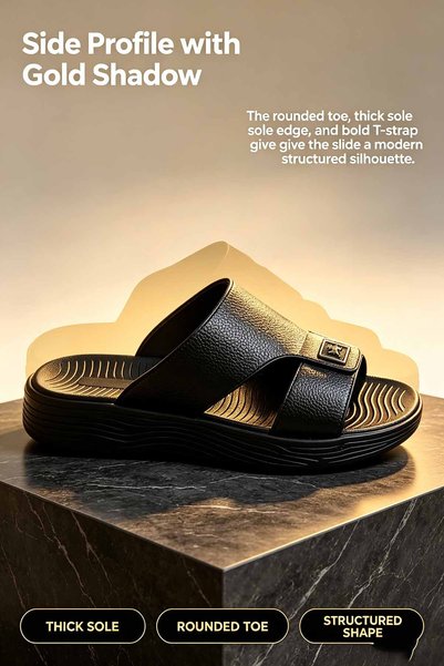 SaudEva Foot Men's Grainy T-Strap Sandals – Square Metal Horse Accent with Te...