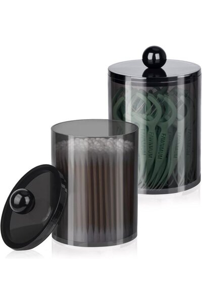 Morvena Picks Set de 2 cutii de depozitare din plastic, negre, transparente, ...