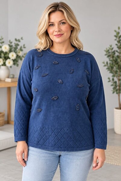 CEDY DENIM Women's Water Drop Stone Embroidered Crew Neck Comfortable Fit Kni...