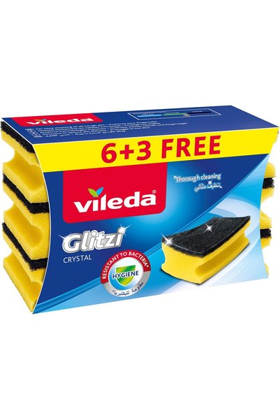 Vileda Glitzi Crystal Dishwashing Sponge Scourer 6+3 Value Pack – Antibacteri...