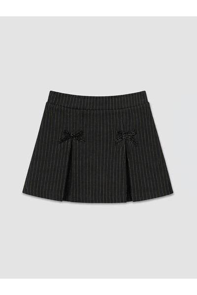 LC Waikiki Alita City Lcw Kids Black Interlock Striped Girls' Shorts Skirt wi...